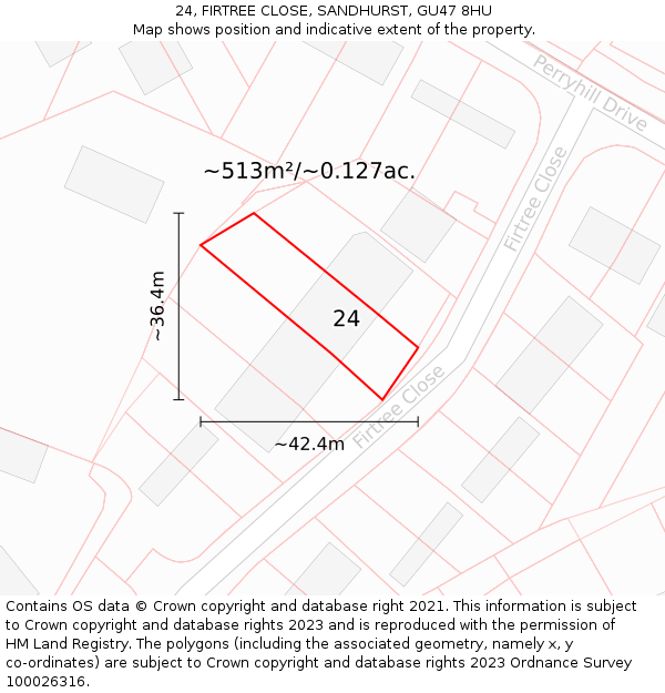 24, FIRTREE CLOSE, SANDHURST, GU47 8HU: Plot and title map