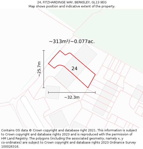 24, FITZHARDINGE WAY, BERKELEY, GL13 9EG: Plot and title map
