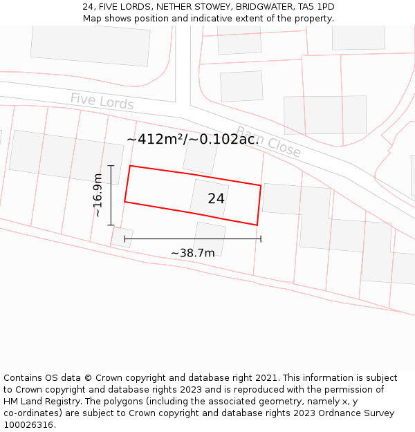 24, FIVE LORDS, NETHER STOWEY, BRIDGWATER, TA5 1PD: Plot and title map