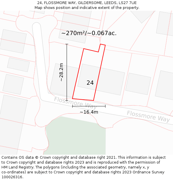 24, FLOSSMORE WAY, GILDERSOME, LEEDS, LS27 7UE: Plot and title map