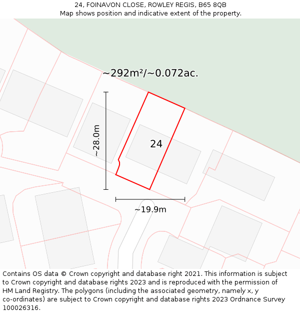 24, FOINAVON CLOSE, ROWLEY REGIS, B65 8QB: Plot and title map