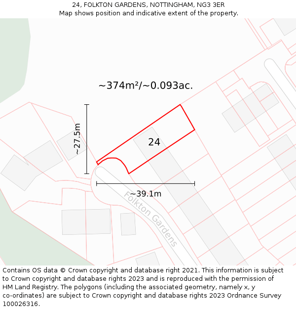 24, FOLKTON GARDENS, NOTTINGHAM, NG3 3ER: Plot and title map