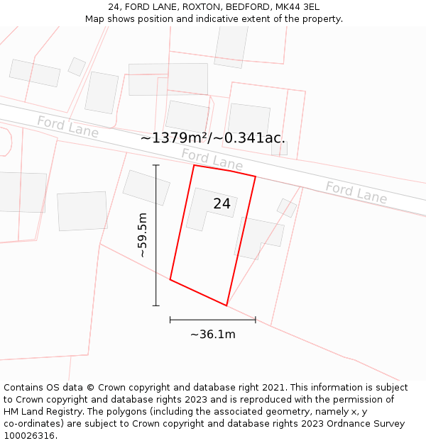 24, FORD LANE, ROXTON, BEDFORD, MK44 3EL: Plot and title map