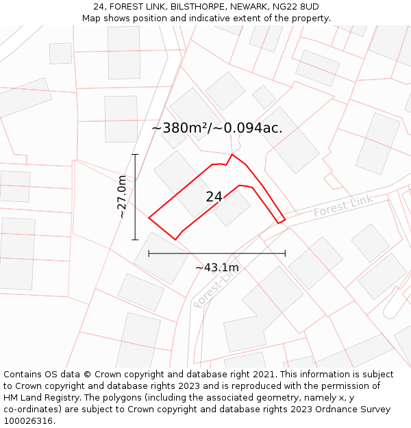 24, FOREST LINK, BILSTHORPE, NEWARK, NG22 8UD: Plot and title map
