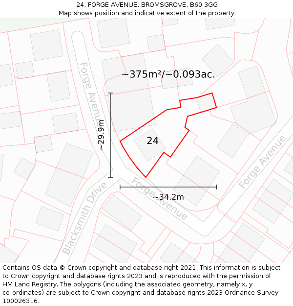 24, FORGE AVENUE, BROMSGROVE, B60 3GG: Plot and title map