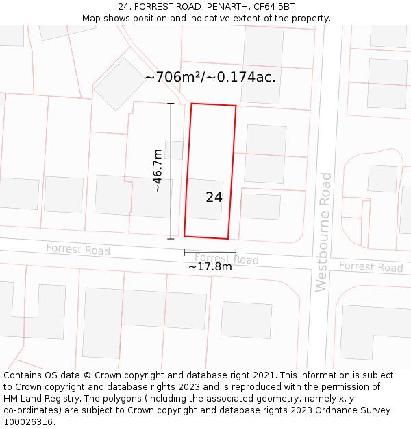 24, FORREST ROAD, PENARTH, CF64 5BT: Plot and title map