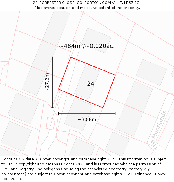 24, FORRESTER CLOSE, COLEORTON, COALVILLE, LE67 8GL: Plot and title map