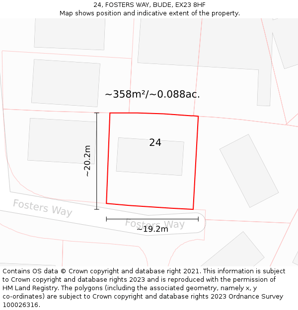 24, FOSTERS WAY, BUDE, EX23 8HF: Plot and title map
