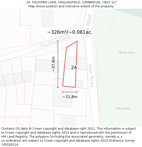 24, FOUNTAIN LANE, HASLINGFIELD, CAMBRIDGE, CB23 1LT: Plot and title map