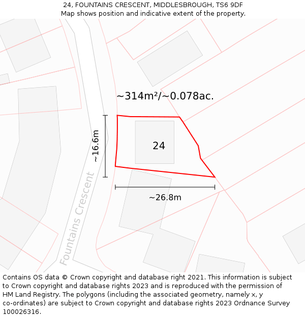 24, FOUNTAINS CRESCENT, MIDDLESBROUGH, TS6 9DF: Plot and title map