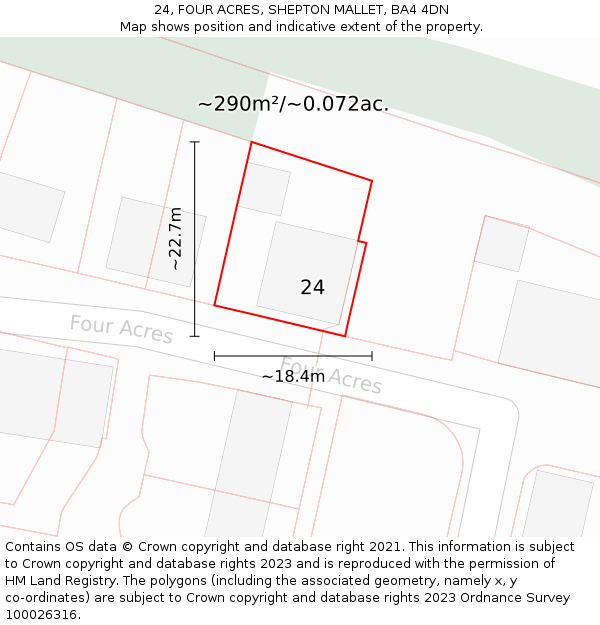 24, FOUR ACRES, SHEPTON MALLET, BA4 4DN: Plot and title map