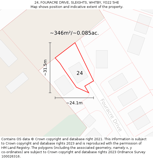 24, FOURACRE DRIVE, SLEIGHTS, WHITBY, YO22 5HE: Plot and title map
