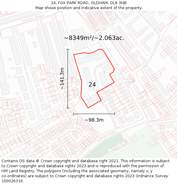 24, FOX PARK ROAD, OLDHAM, OL8 3NB: Plot and title map