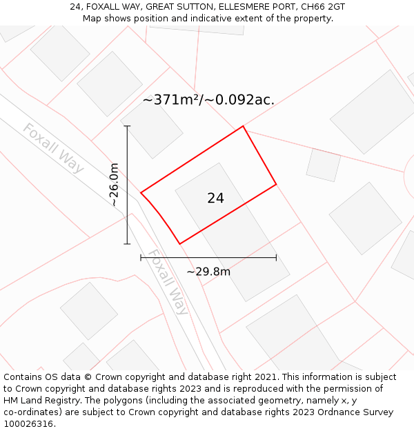 24, FOXALL WAY, GREAT SUTTON, ELLESMERE PORT, CH66 2GT: Plot and title map