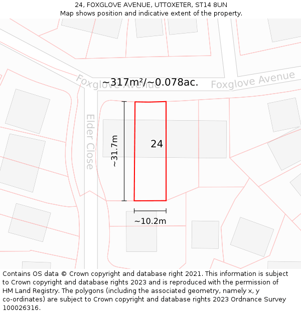 24, FOXGLOVE AVENUE, UTTOXETER, ST14 8UN: Plot and title map