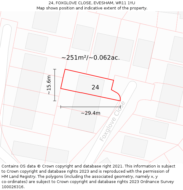 24, FOXGLOVE CLOSE, EVESHAM, WR11 1YU: Plot and title map