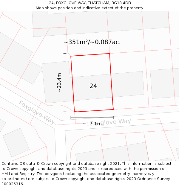 24, FOXGLOVE WAY, THATCHAM, RG18 4DB: Plot and title map