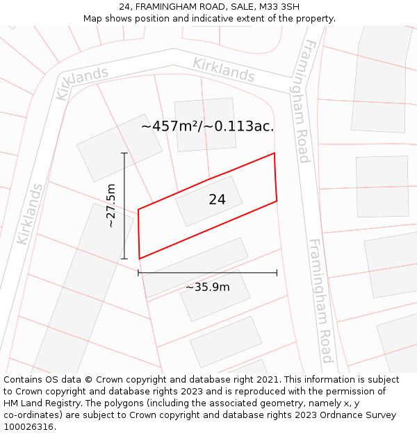 24, FRAMINGHAM ROAD, SALE, M33 3SH: Plot and title map