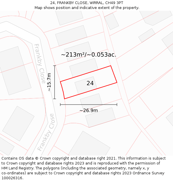 24, FRANKBY CLOSE, WIRRAL, CH49 3PT: Plot and title map