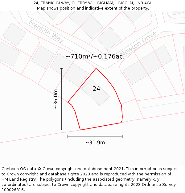 24, FRANKLIN WAY, CHERRY WILLINGHAM, LINCOLN, LN3 4GL: Plot and title map
