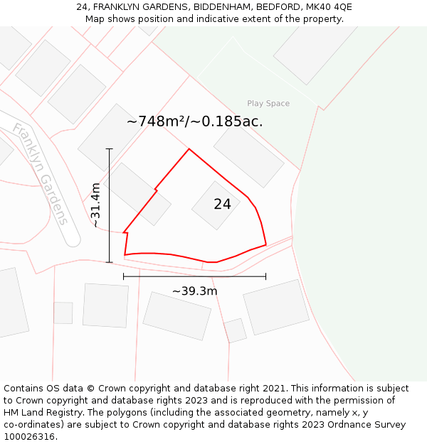 24, FRANKLYN GARDENS, BIDDENHAM, BEDFORD, MK40 4QE: Plot and title map