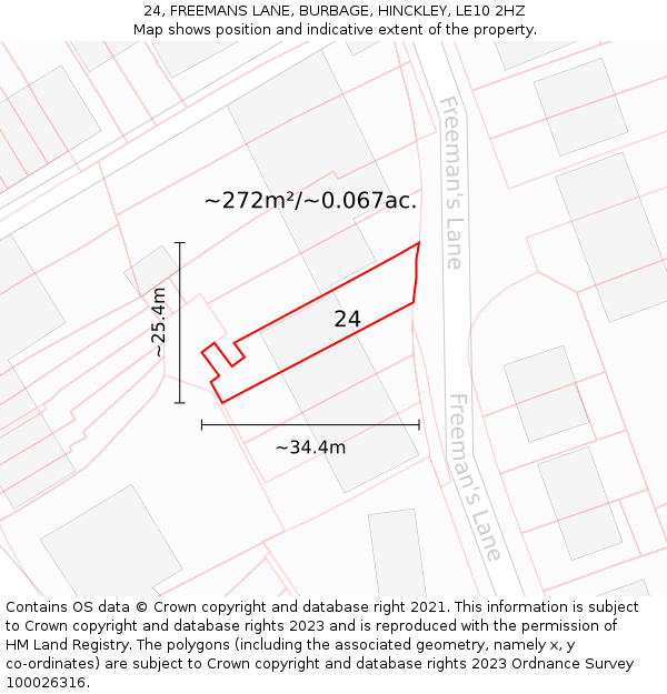 24, FREEMANS LANE, BURBAGE, HINCKLEY, LE10 2HZ: Plot and title map