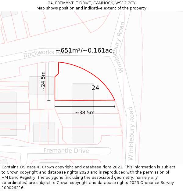 24, FREMANTLE DRIVE, CANNOCK, WS12 2GY: Plot and title map