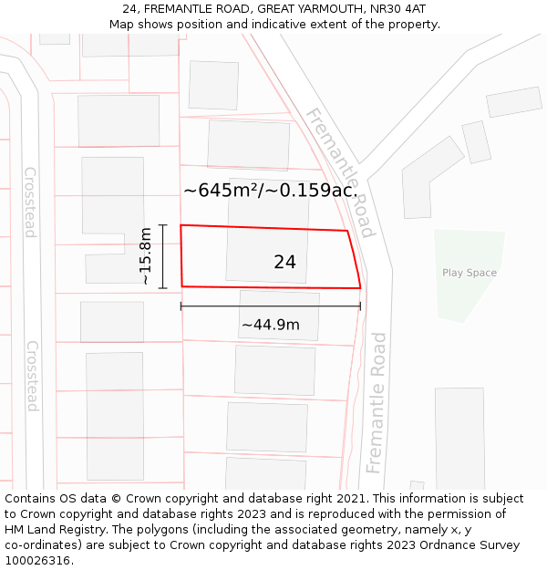 24, FREMANTLE ROAD, GREAT YARMOUTH, NR30 4AT: Plot and title map