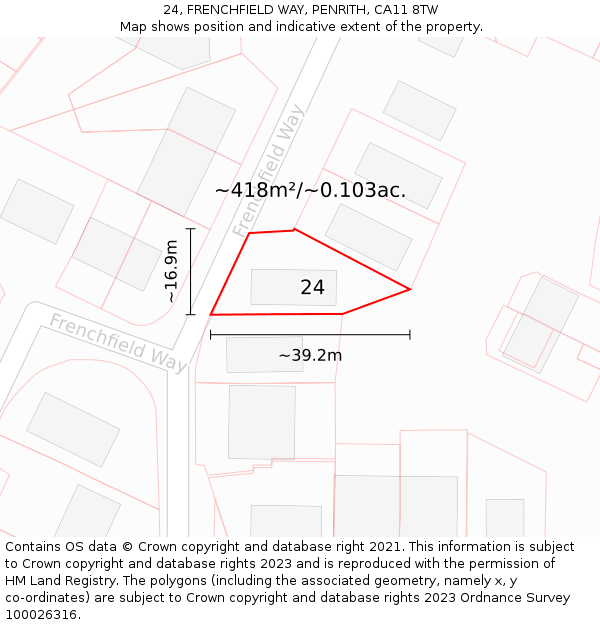 24, FRENCHFIELD WAY, PENRITH, CA11 8TW: Plot and title map