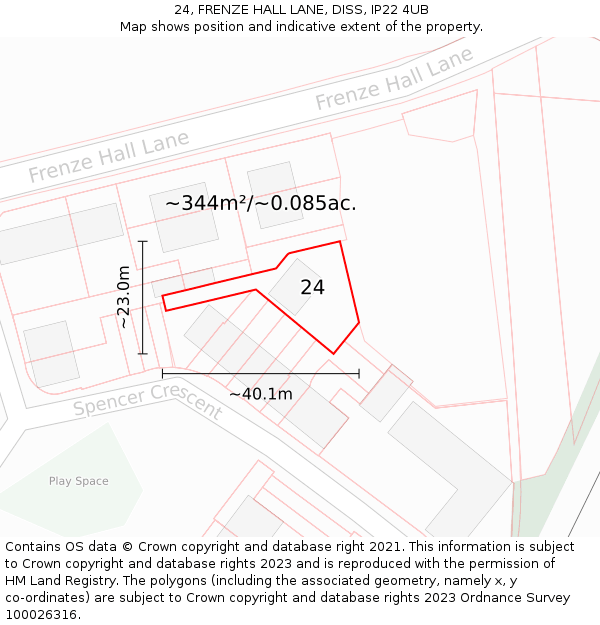 24, FRENZE HALL LANE, DISS, IP22 4UB: Plot and title map