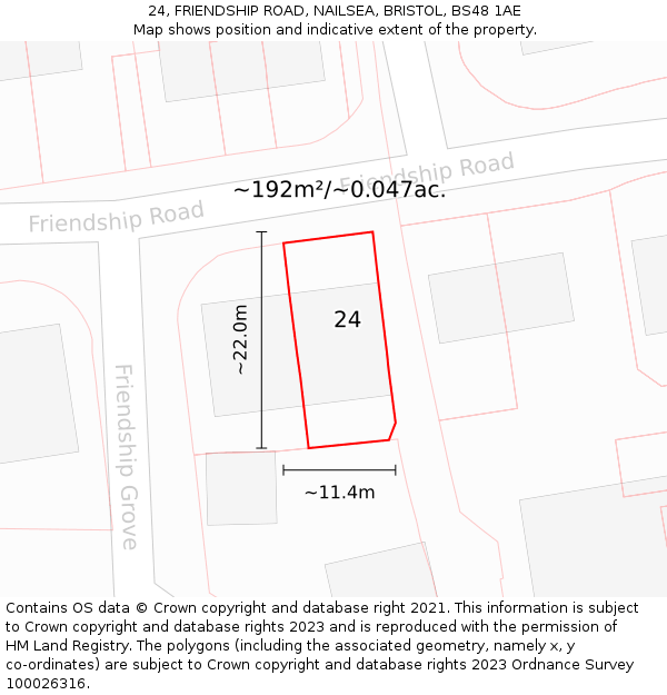 24, FRIENDSHIP ROAD, NAILSEA, BRISTOL, BS48 1AE: Plot and title map