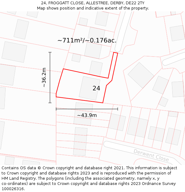 24, FROGGATT CLOSE, ALLESTREE, DERBY, DE22 2TY: Plot and title map