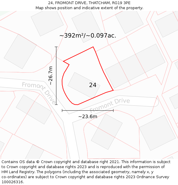 24, FROMONT DRIVE, THATCHAM, RG19 3PE: Plot and title map