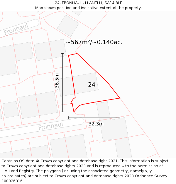 24, FRONHAUL, LLANELLI, SA14 8LF: Plot and title map