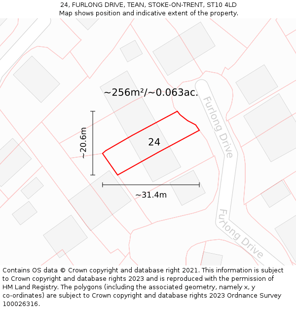 24, FURLONG DRIVE, TEAN, STOKE-ON-TRENT, ST10 4LD: Plot and title map