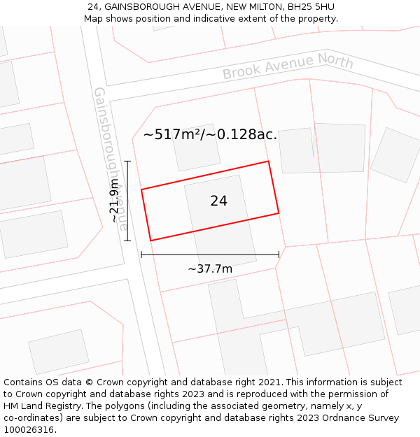 24, GAINSBOROUGH AVENUE, NEW MILTON, BH25 5HU: Plot and title map