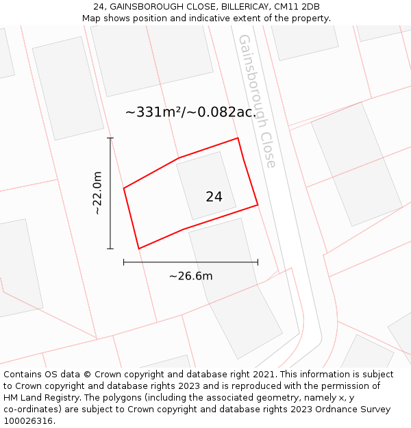 24, GAINSBOROUGH CLOSE, BILLERICAY, CM11 2DB: Plot and title map