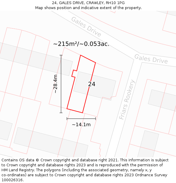 24, GALES DRIVE, CRAWLEY, RH10 1PG: Plot and title map