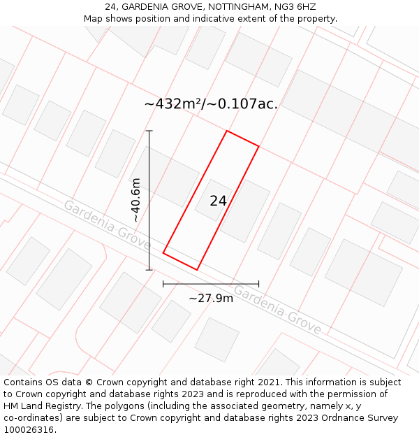 24, GARDENIA GROVE, NOTTINGHAM, NG3 6HZ: Plot and title map