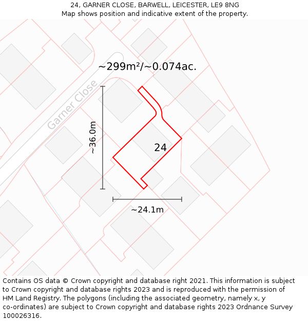 24, GARNER CLOSE, BARWELL, LEICESTER, LE9 8NG: Plot and title map