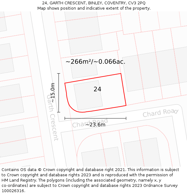 24, GARTH CRESCENT, BINLEY, COVENTRY, CV3 2PQ: Plot and title map