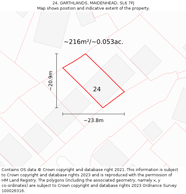 24, GARTHLANDS, MAIDENHEAD, SL6 7PJ: Plot and title map