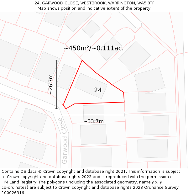 24, GARWOOD CLOSE, WESTBROOK, WARRINGTON, WA5 8TF: Plot and title map