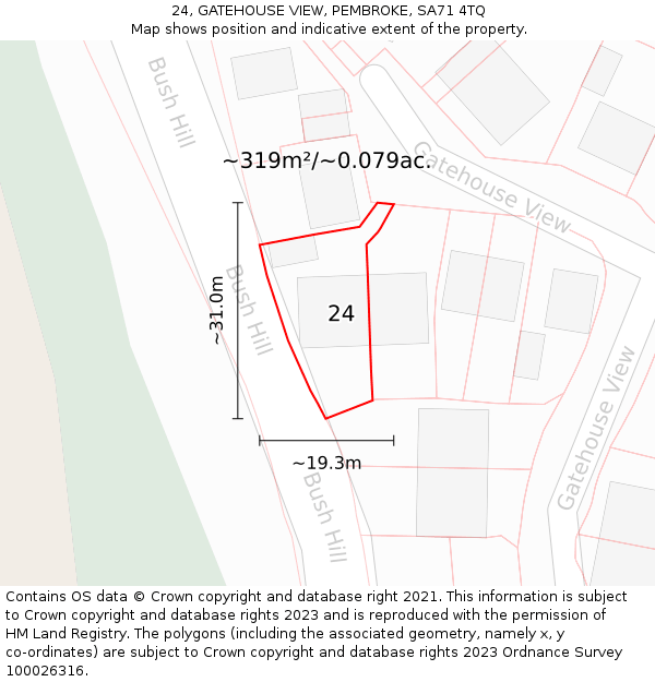 24, GATEHOUSE VIEW, PEMBROKE, SA71 4TQ: Plot and title map