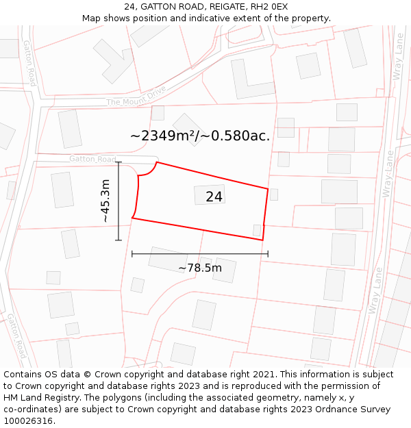 24, GATTON ROAD, REIGATE, RH2 0EX: Plot and title map