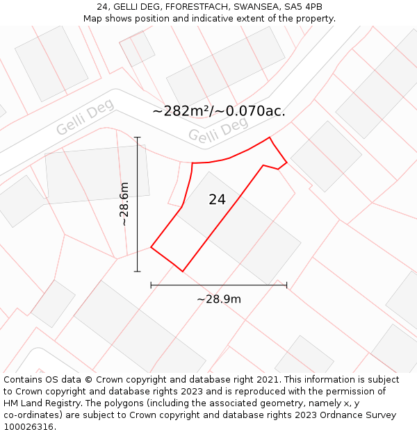 24, GELLI DEG, FFORESTFACH, SWANSEA, SA5 4PB: Plot and title map