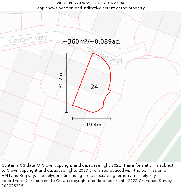 24, GENTIAN WAY, RUGBY, CV23 0XJ: Plot and title map