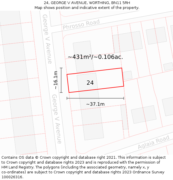 24, GEORGE V AVENUE, WORTHING, BN11 5RH: Plot and title map