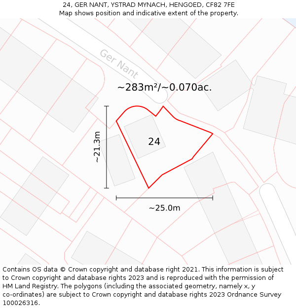 24, GER NANT, YSTRAD MYNACH, HENGOED, CF82 7FE: Plot and title map