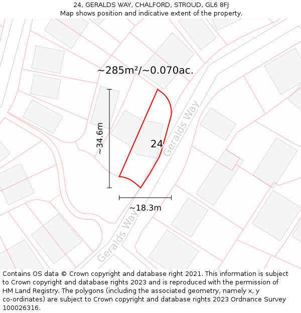 24, GERALDS WAY, CHALFORD, STROUD, GL6 8FJ: Plot and title map